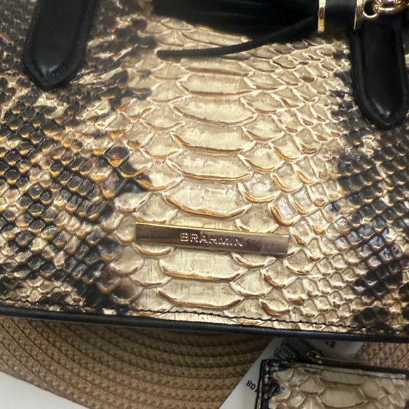 Brahmin Mini Layla Espresso Mist Black and Cream-Embossed Satchel/small wallet. - Picture 11 of 17